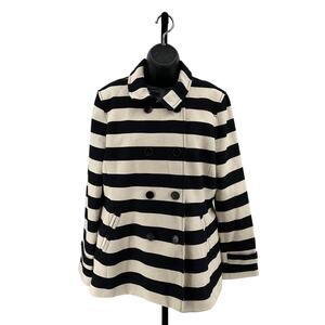 Ann Taylor Loft Striped Jacket Women's L Black Cream Double Breasted Long Sleeve